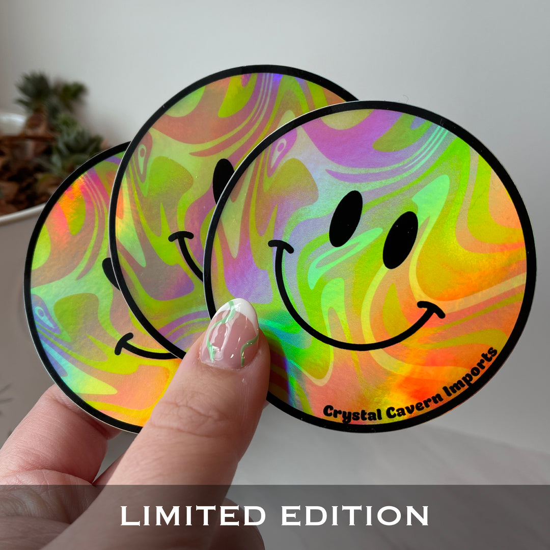 Autocollant en vinyle imperméable holographique Smiley Face