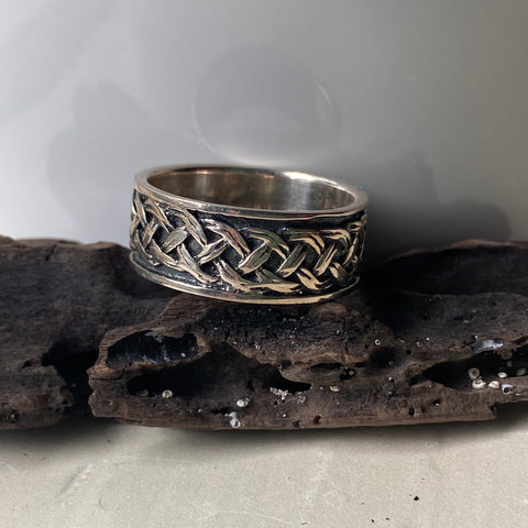 Sterling Silver Wide Band Ring with Braid