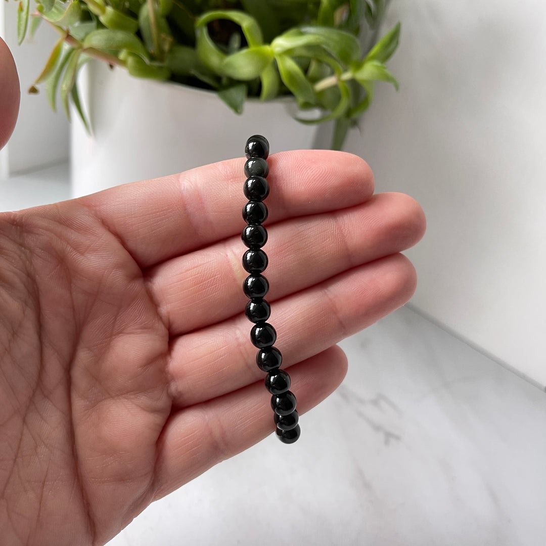 Pulsera de energía con piedras preciosas de obsidiana negra - 6 mm