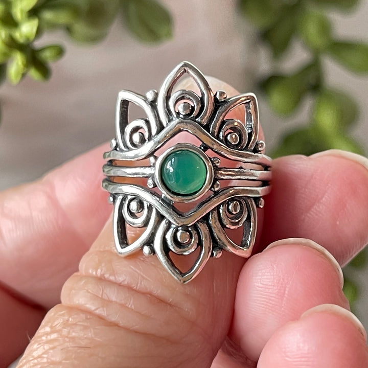 sterling silver green onyx stone ring