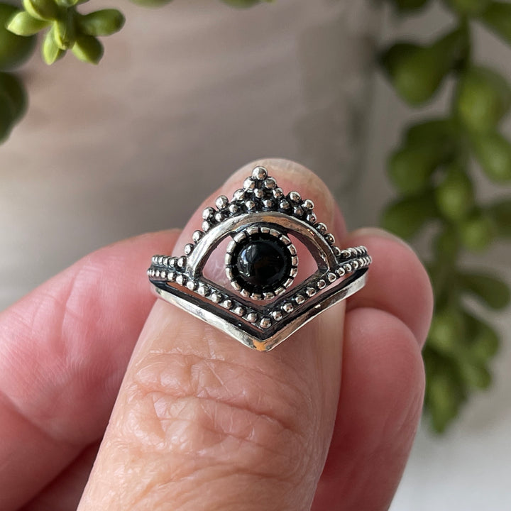 sterling silver black onyx crystal  stone ring