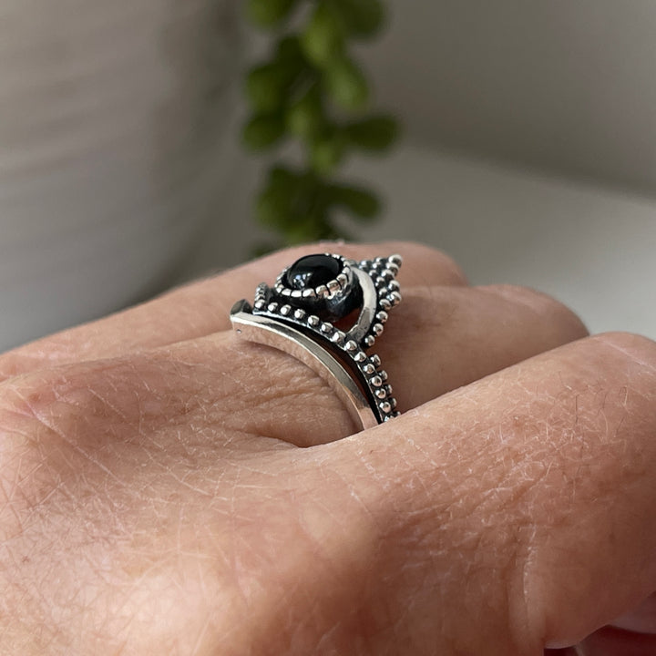 sterling silver black onyx crystal  stone ring