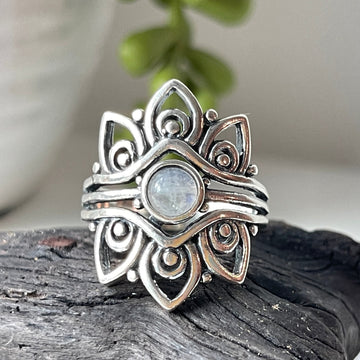 rainbow moonstone sterling silver stone ring