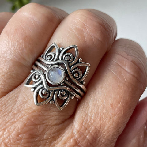 rainbow moonstone sterling silver stone ring