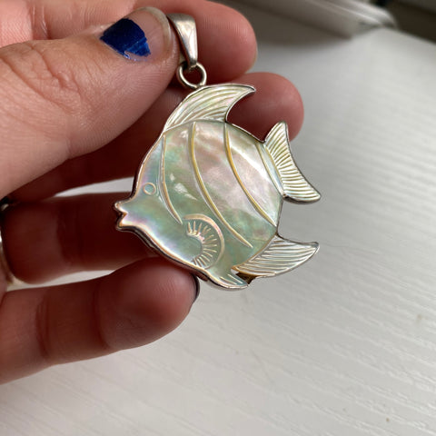 Sterling Silver Mother of Pearl Fish Pendant