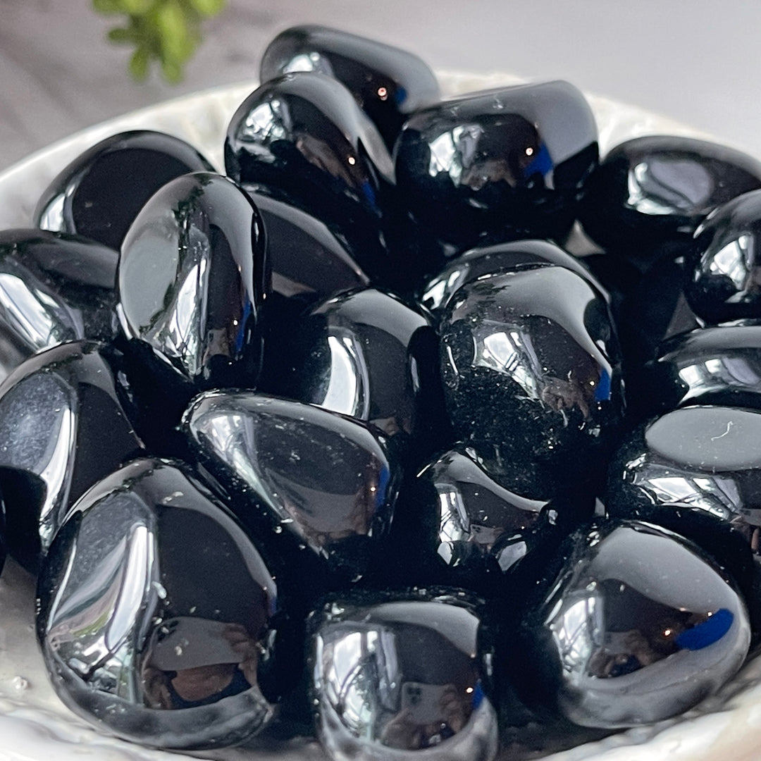 black obsidian polished pocket tumbled stone crystal