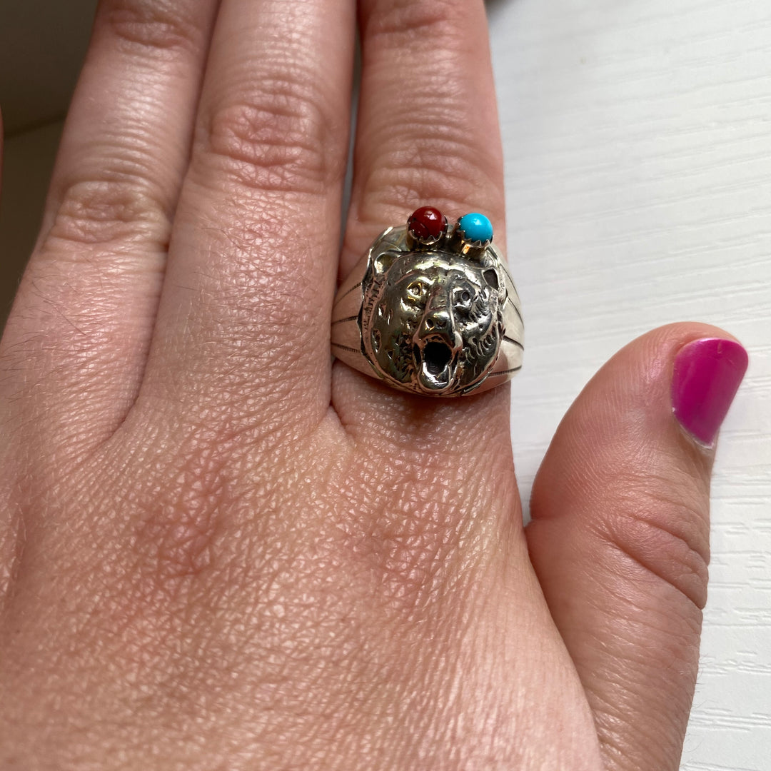 Sterling Silver Native American Made Bear Ring Size 12.5
