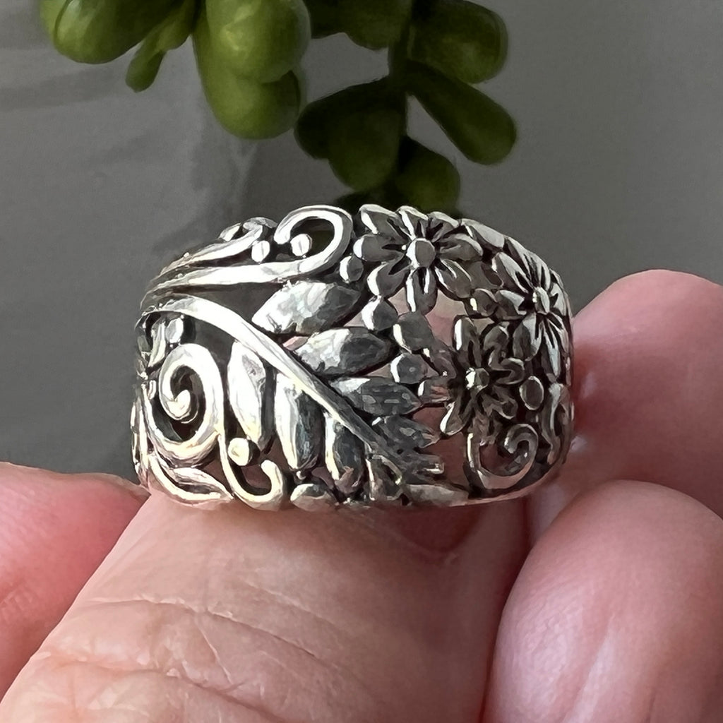 sterling silver flower vine ring