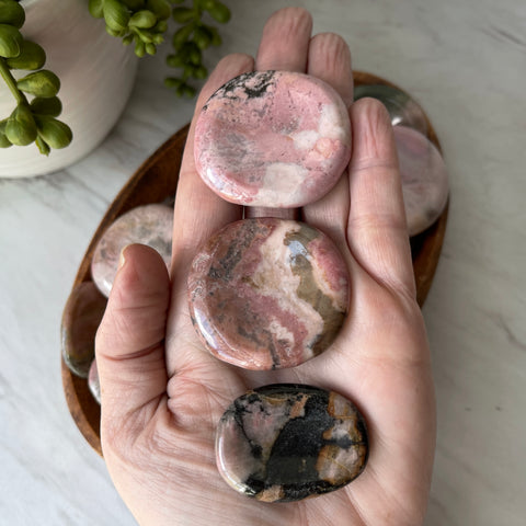 rhodonite stone crystal pocket worry stone