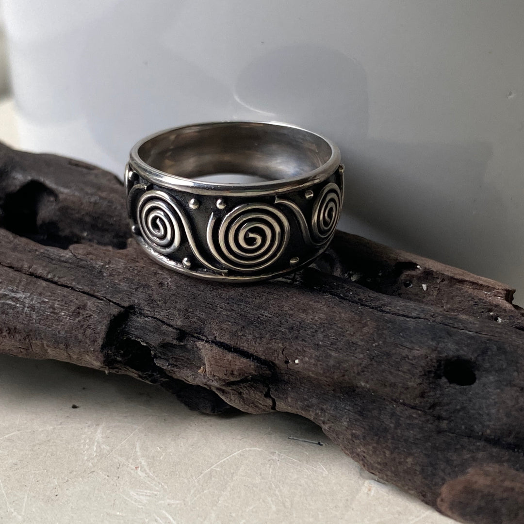 Sterling Silver Wide Band Swirl Ring