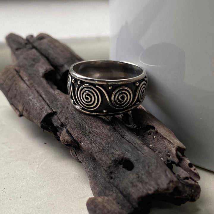 Sterling Silver Wide Band Swirl Ring