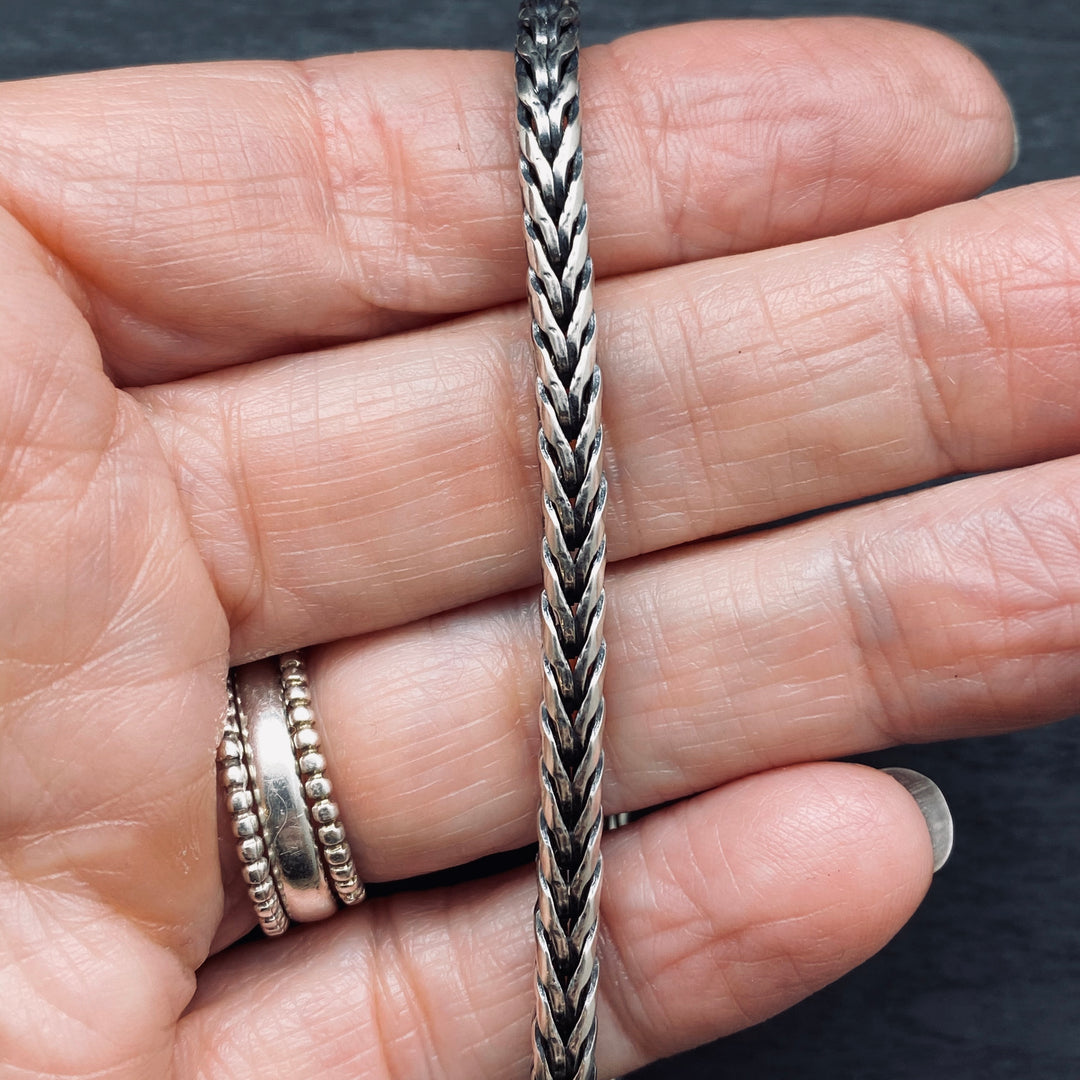 Sterling Silver Oxidized 4.3 mm Round Foxtail Chain