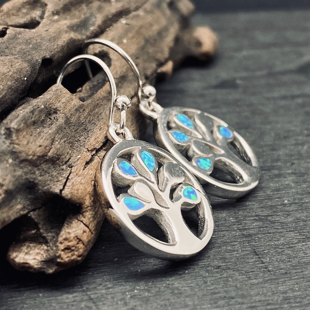 Opal Sterling Silver Tree of Life Earrings