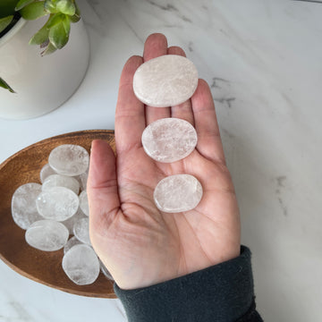 clear quartz crystal stone palm stone worry stone pocket stone