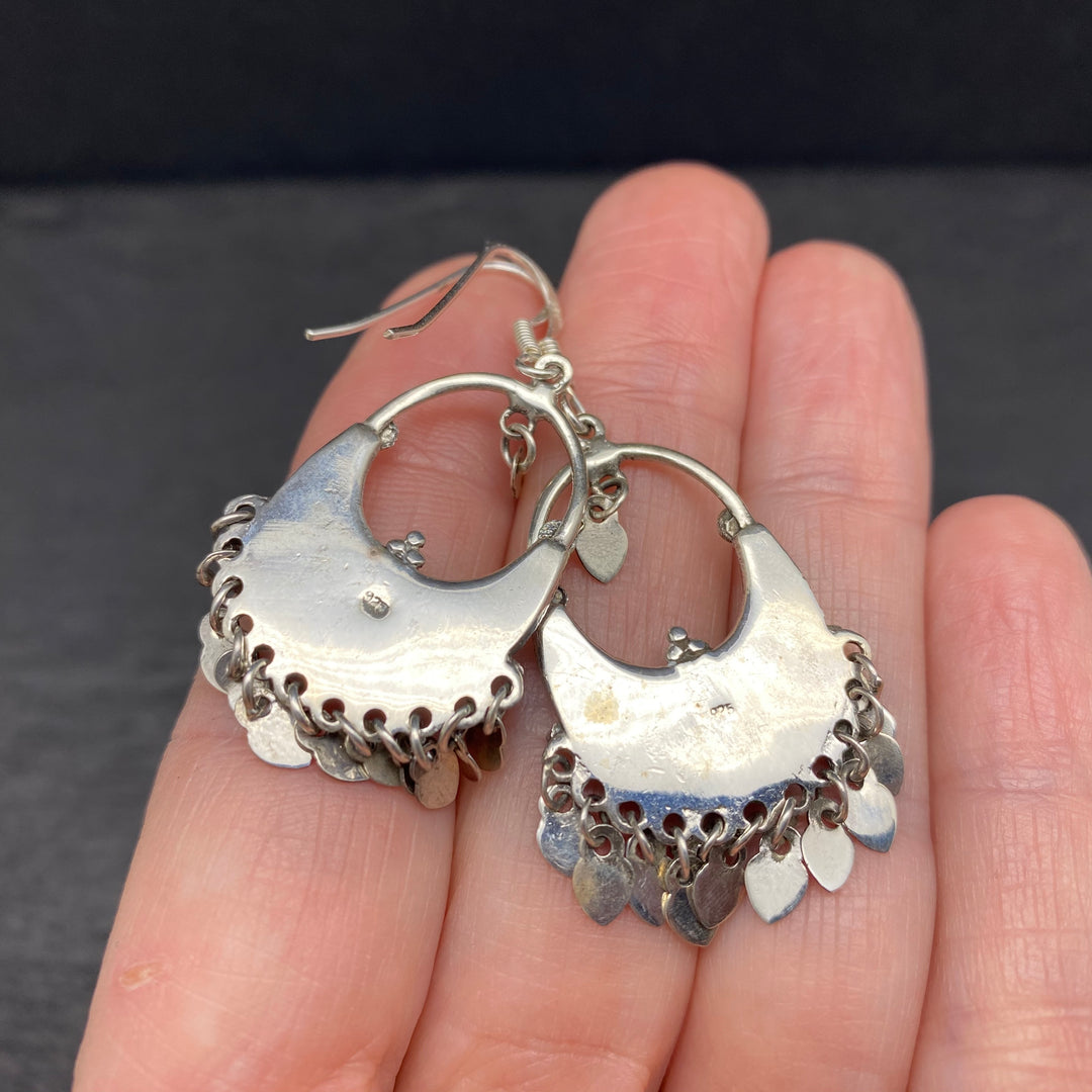 Malachite Sterling Silver Stone Fringe Earrings