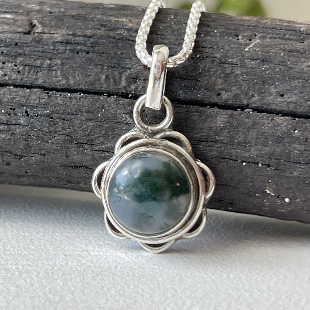 sterling silver moss agate simple charm pendant necklace