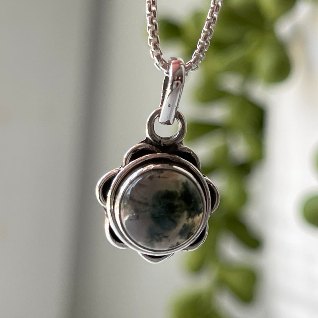sterling silver moss agate simple charm pendant necklace