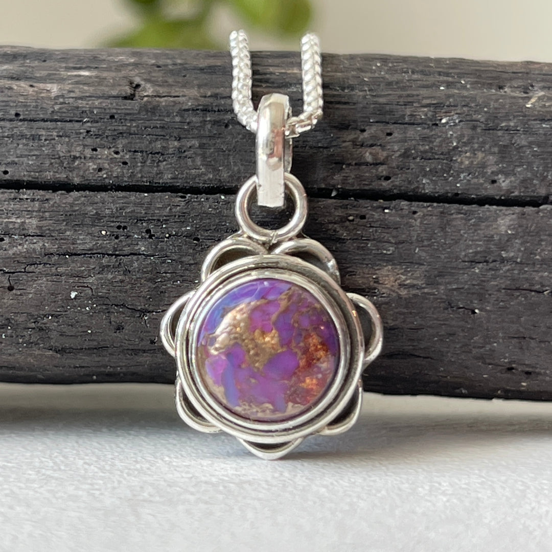 sterling silver purple copper turquoise simple charm pendant necklace