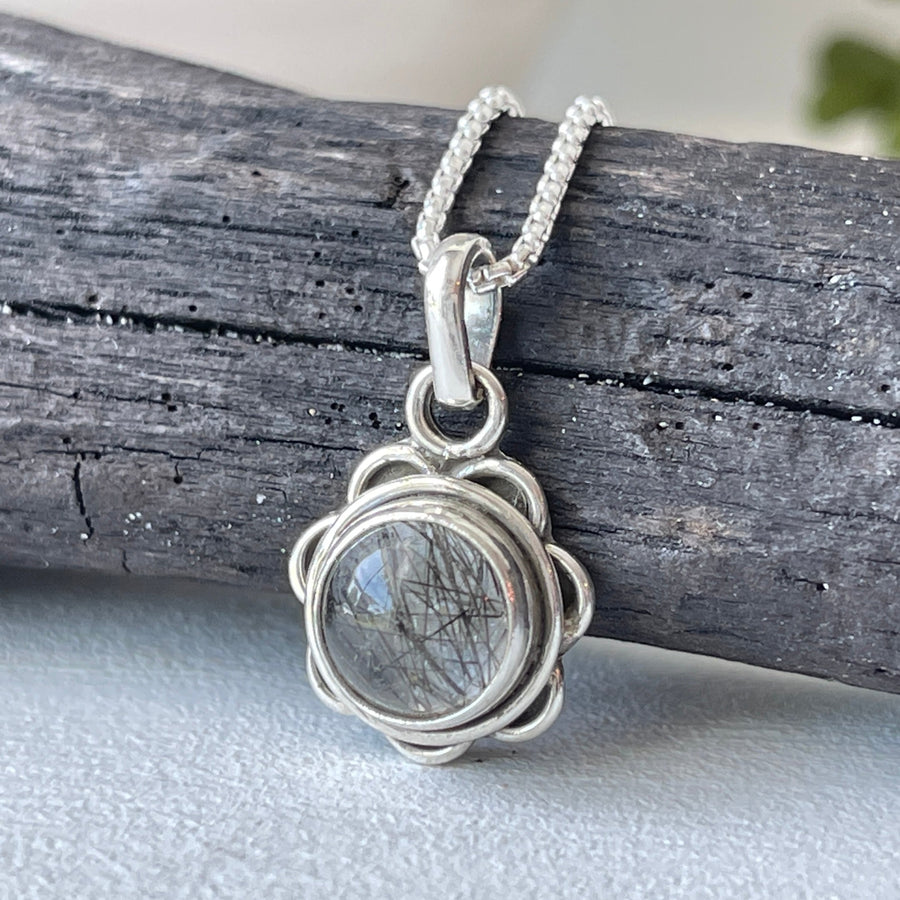 sterling silver tourmalinated quartz simple charm pendant necklace