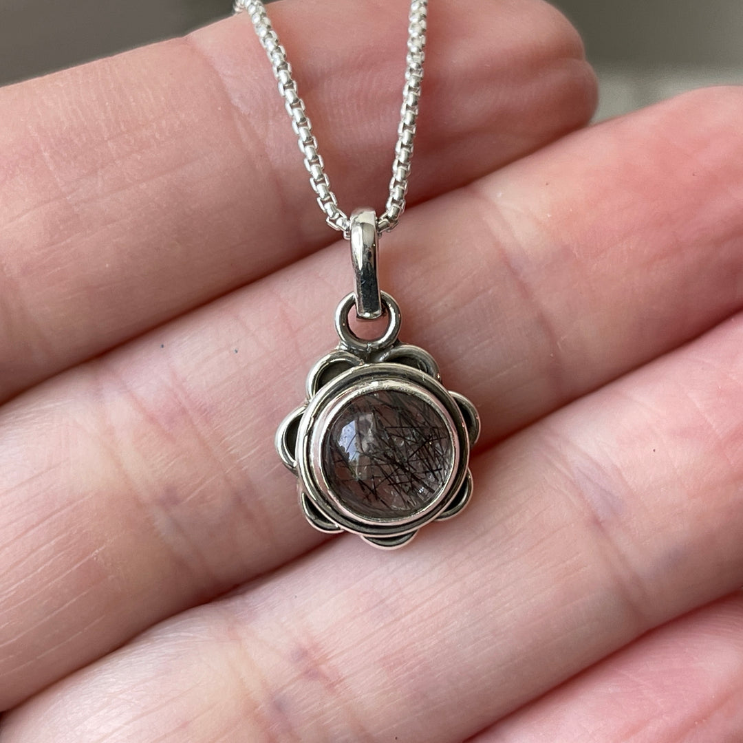 sterling silver tourmalinated quartz simple charm pendant necklace
