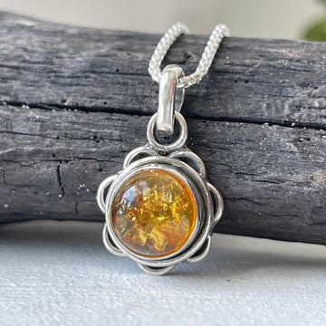 sterling silver amber gemstone crystal pendant