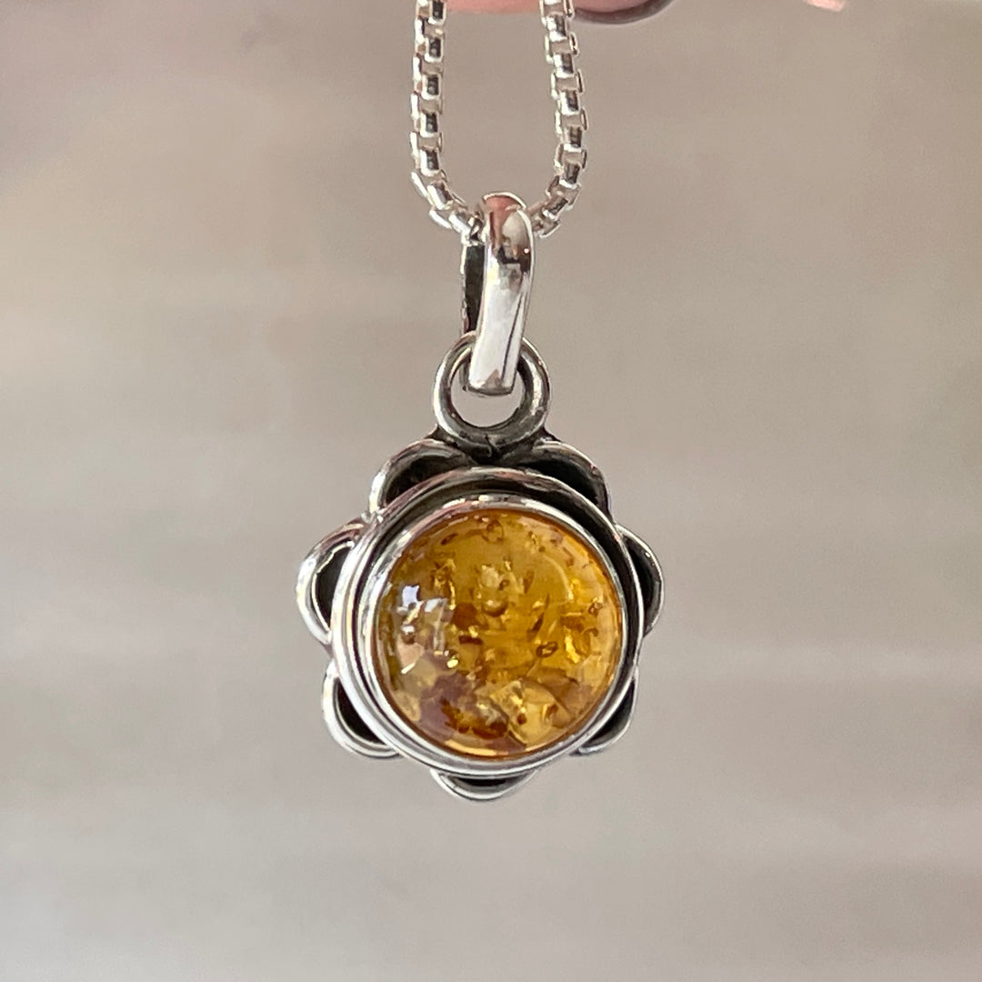 sterling silver amber gemstone crystal pendant