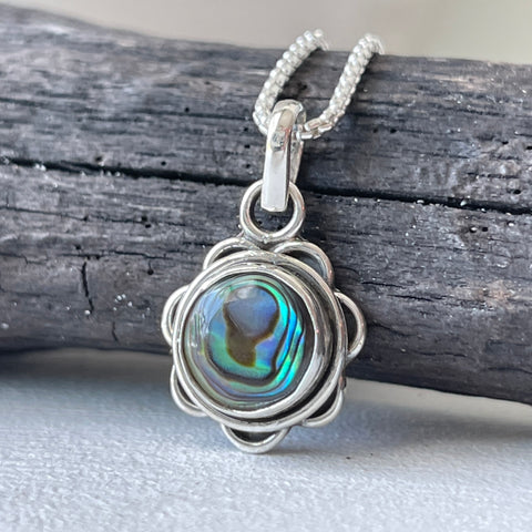 sterling silver abalone simple charm pendant necklace
