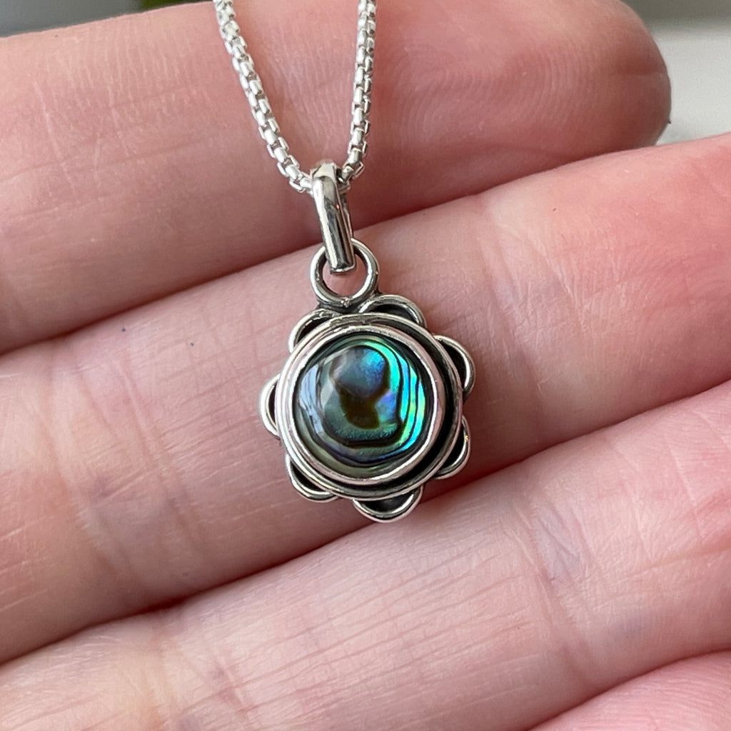 sterling silver abalone simple charm pendant necklace