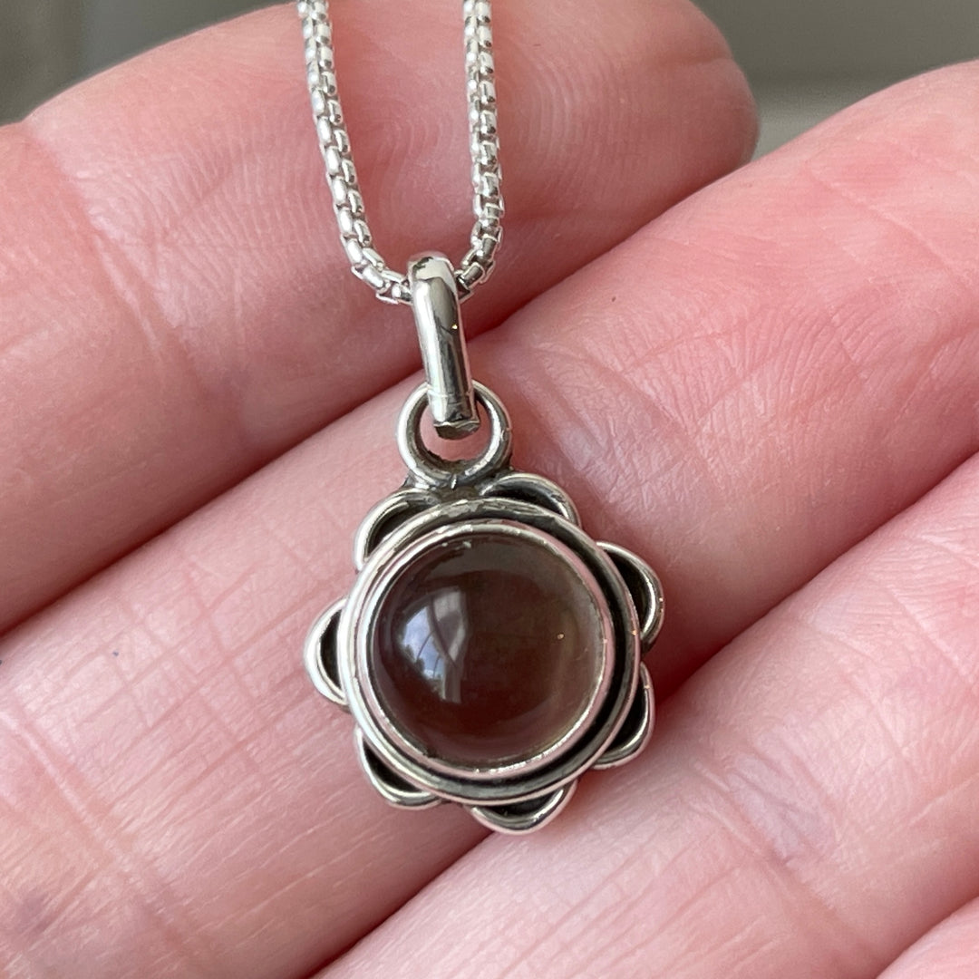 sterling silver smoky quartz simple charm pendant necklace