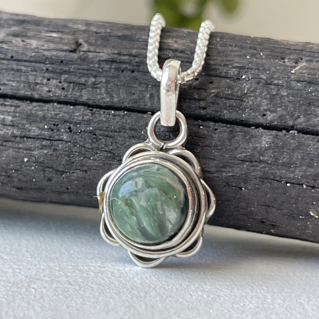 sterling silver seraphinite simple charm pendant necklace