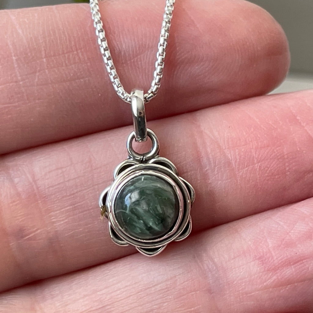 sterling silver seraphinite simple charm pendant necklace