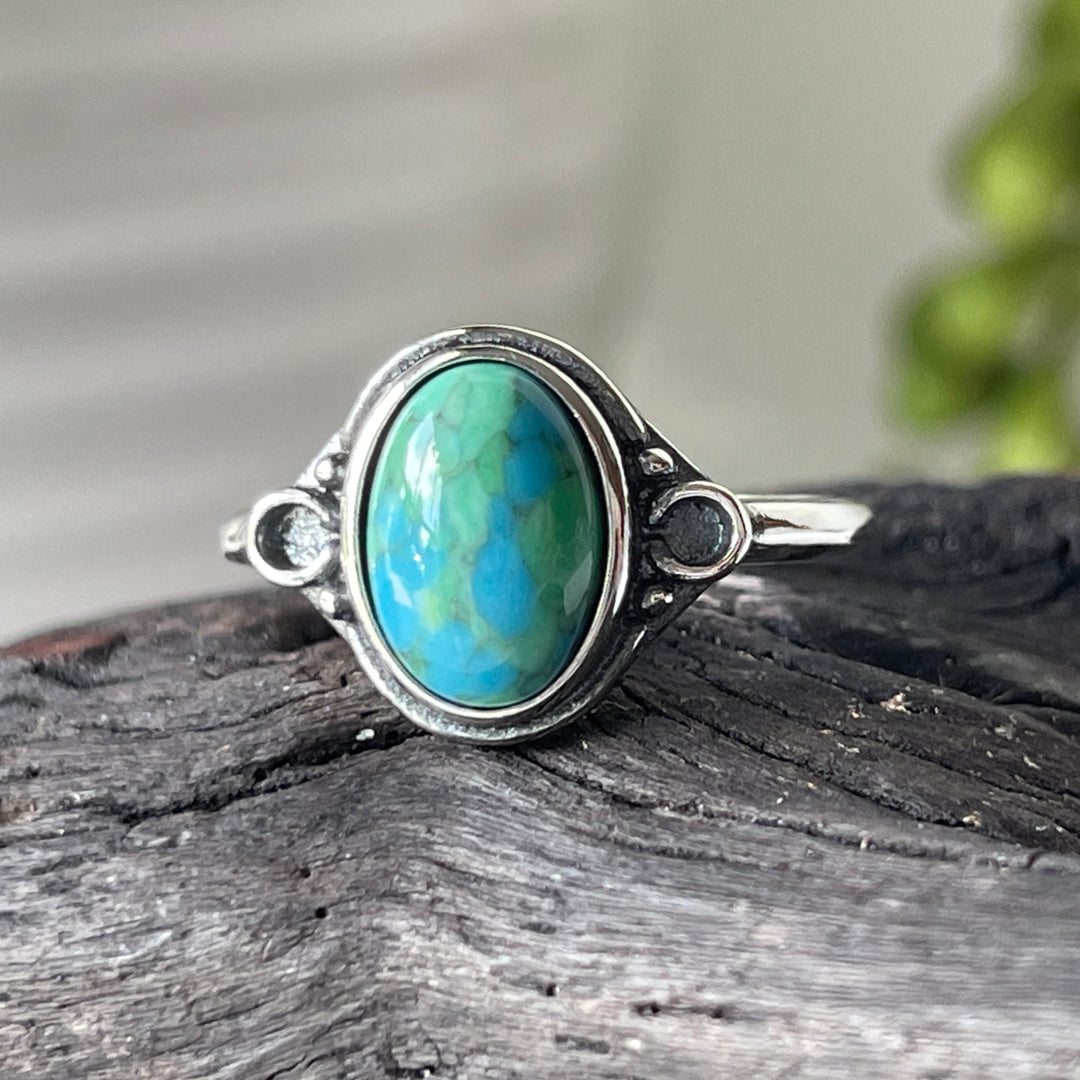 sterling silver turquoise stone crystal ring