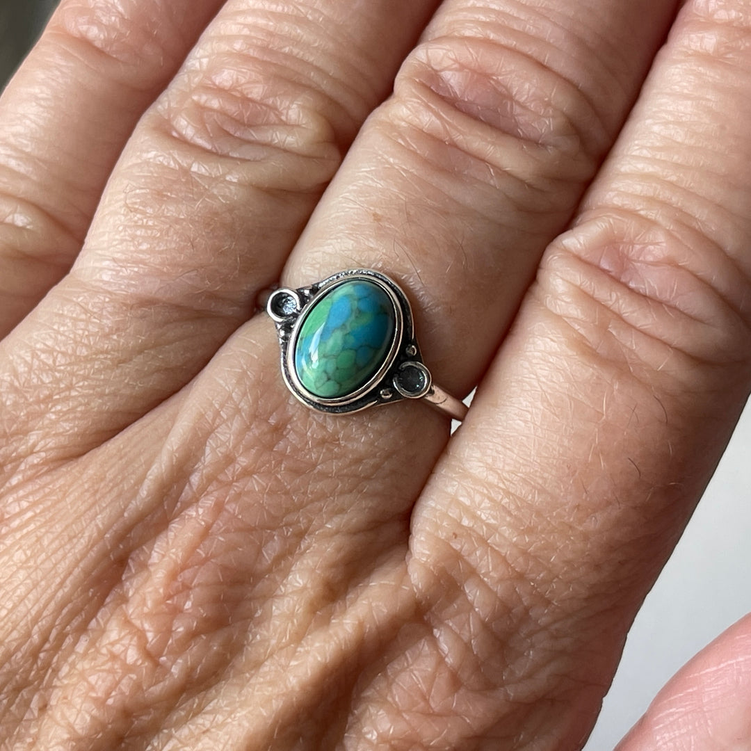 sterling silver turquoise stone crystal ring