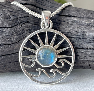 sterling silver labradorite crystal stone pendant necklace