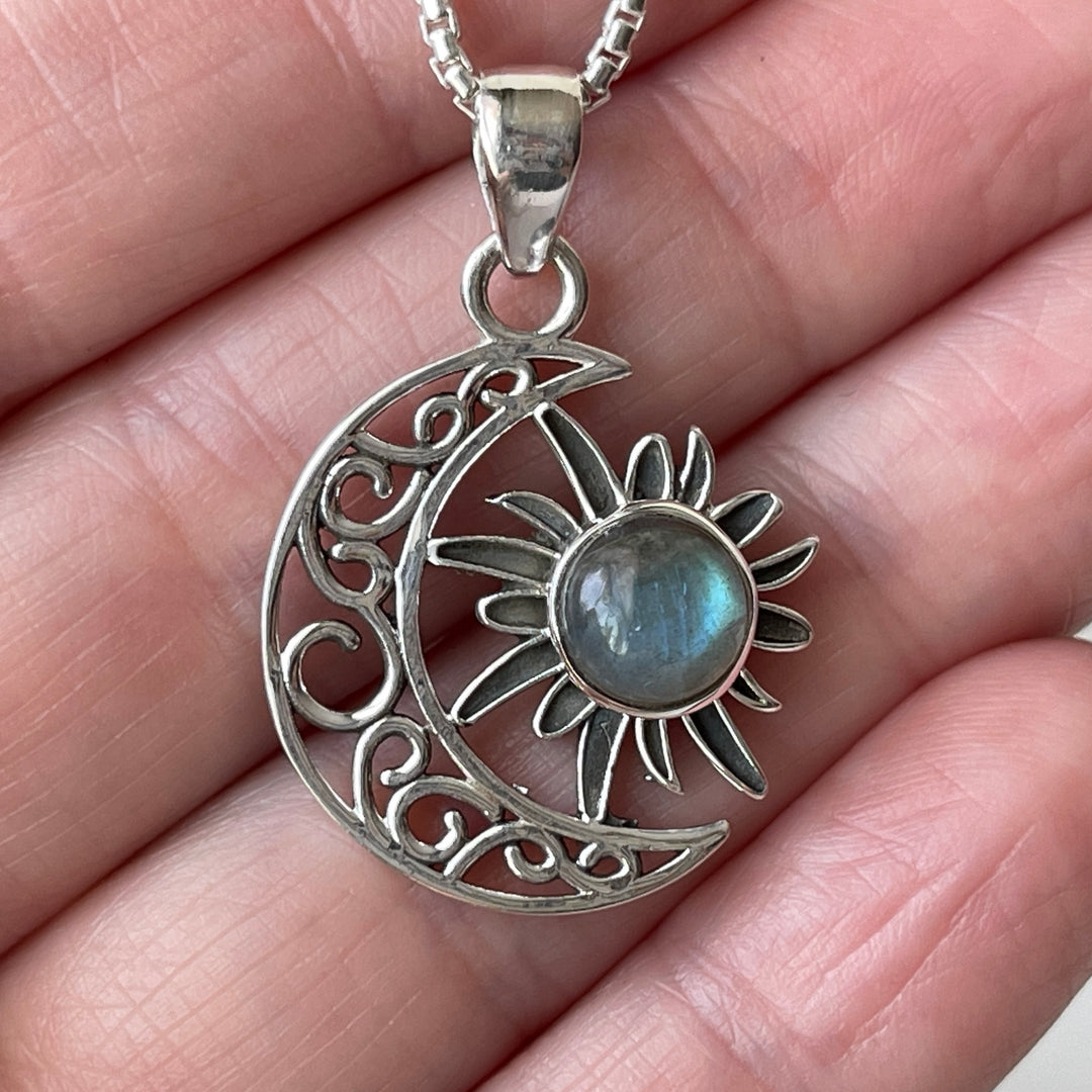sterling silver labradorite stone crystal pendant necklace