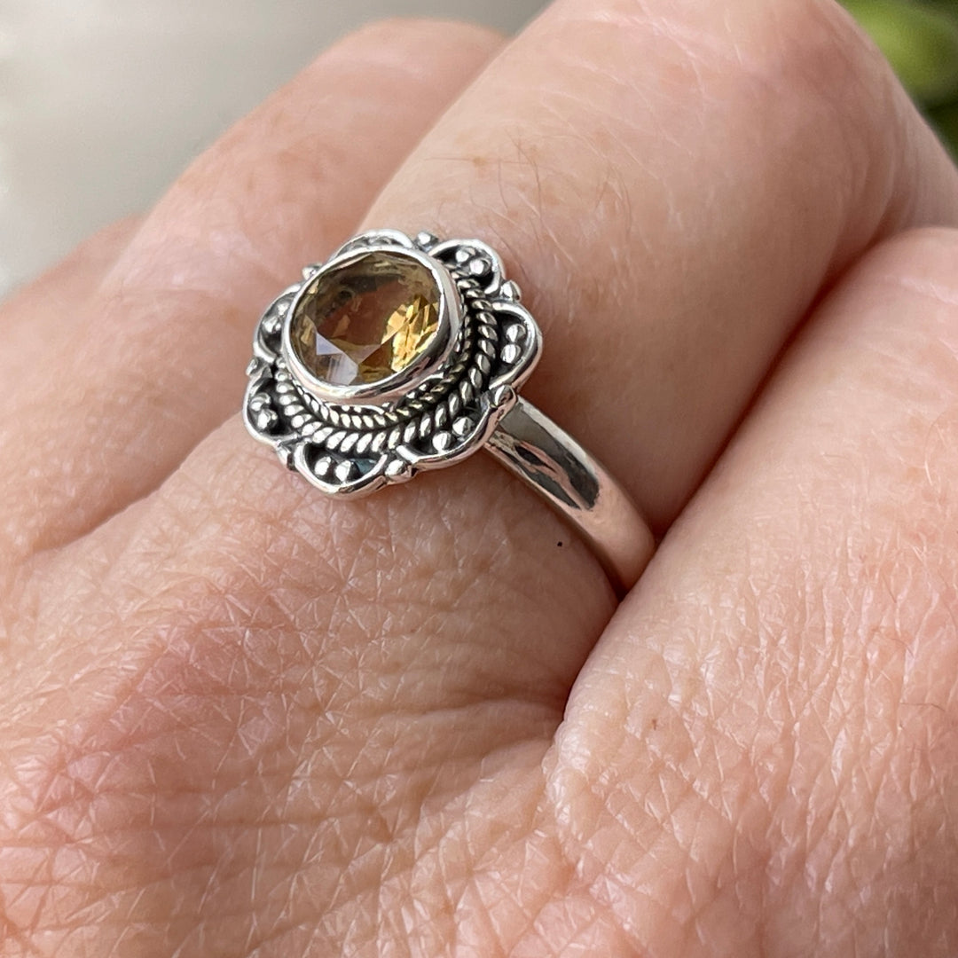sterling silver citrine crystal stone flower ring