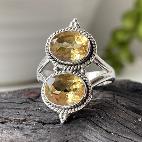 sterling silver citrine crystal stone flower ring
