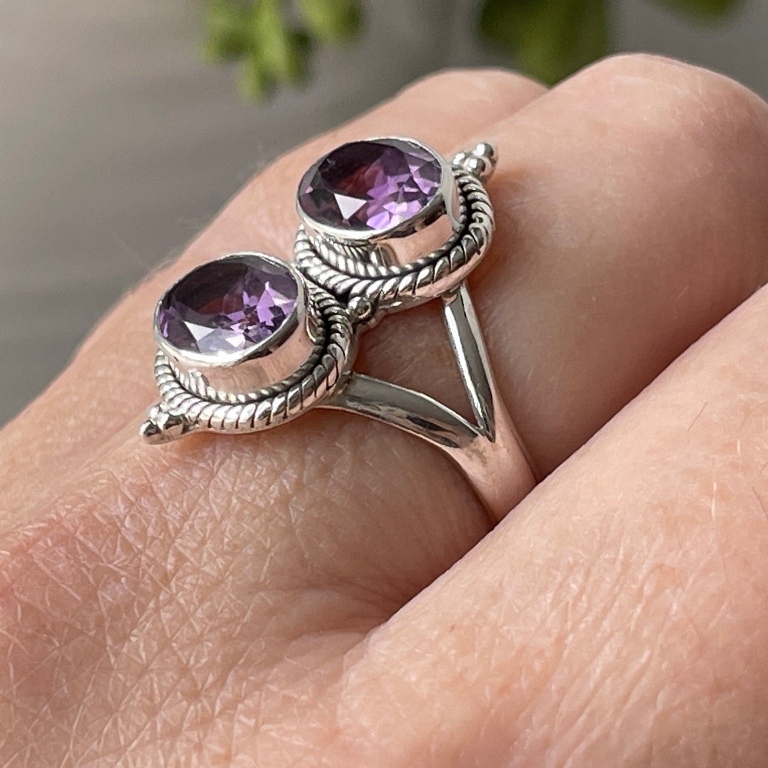 sterling silver amethyst crystal stone faceted ring