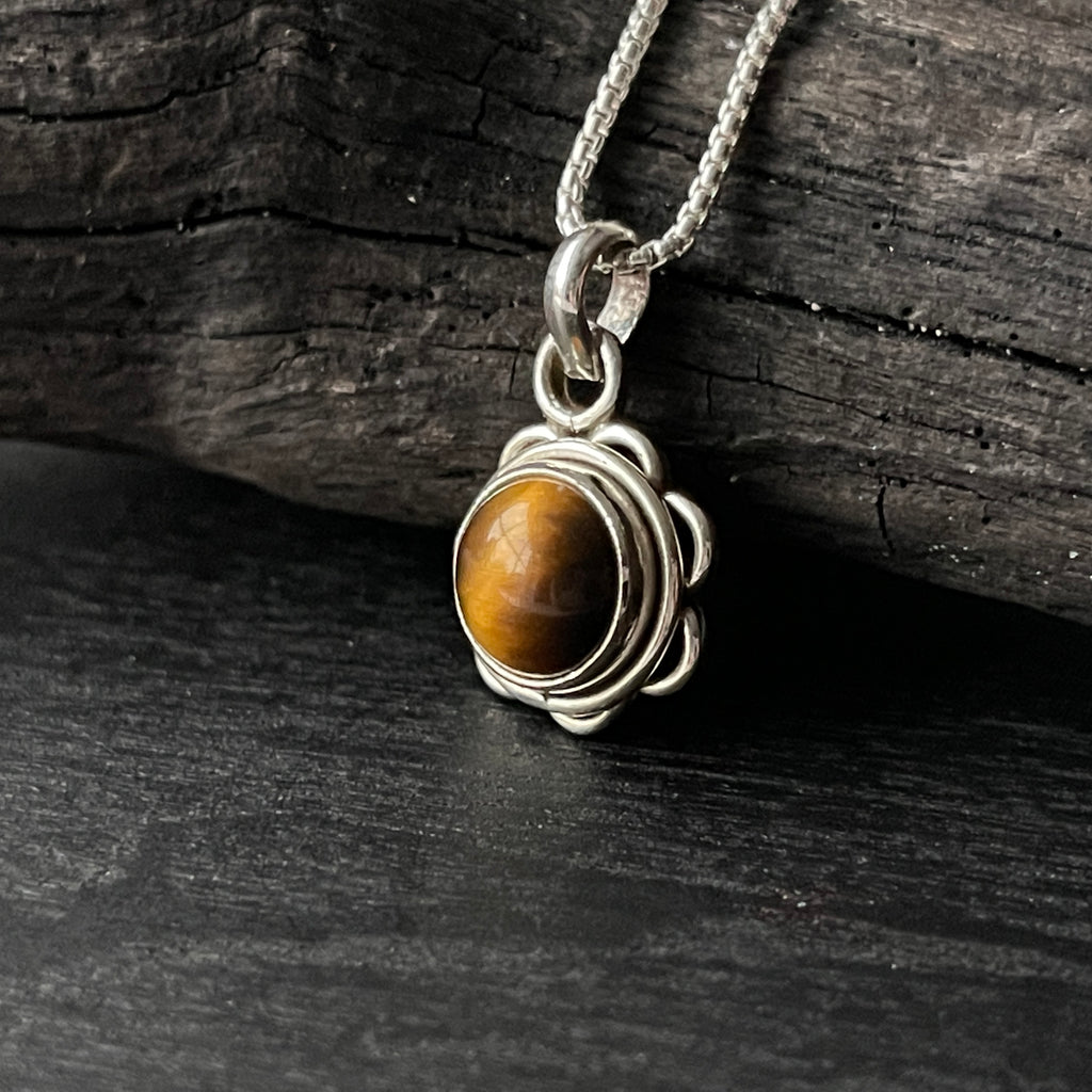 sterling silver tigers eye stone crystal pendant necklace