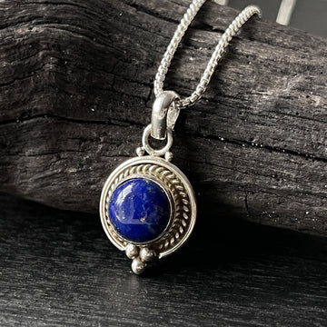 lapis lazuli crystal gemstone sterling silver necklace