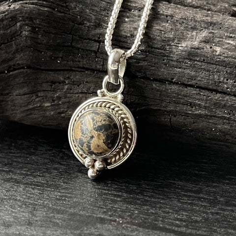 leopardskin jasper sterling silver crystal stone charm necklace
