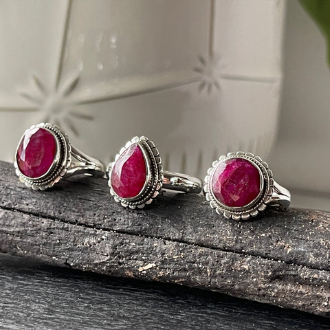 Ruby Faceted Sterling Silver Simple Ring