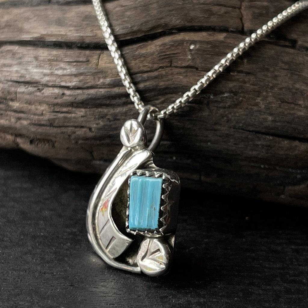 sterling silver turquoise leaf pendant with turquoise charm Navajo artist