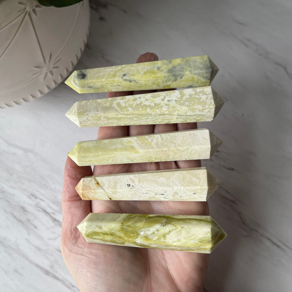 yellow serpentine crystal healing stone wand