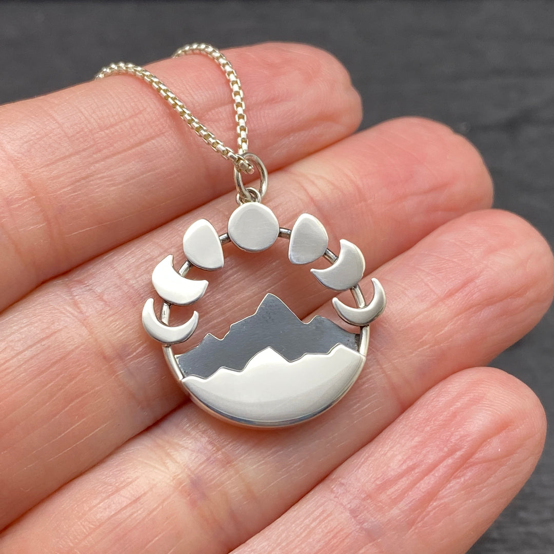 Sterling Silver Moon Phase Mountain Charm