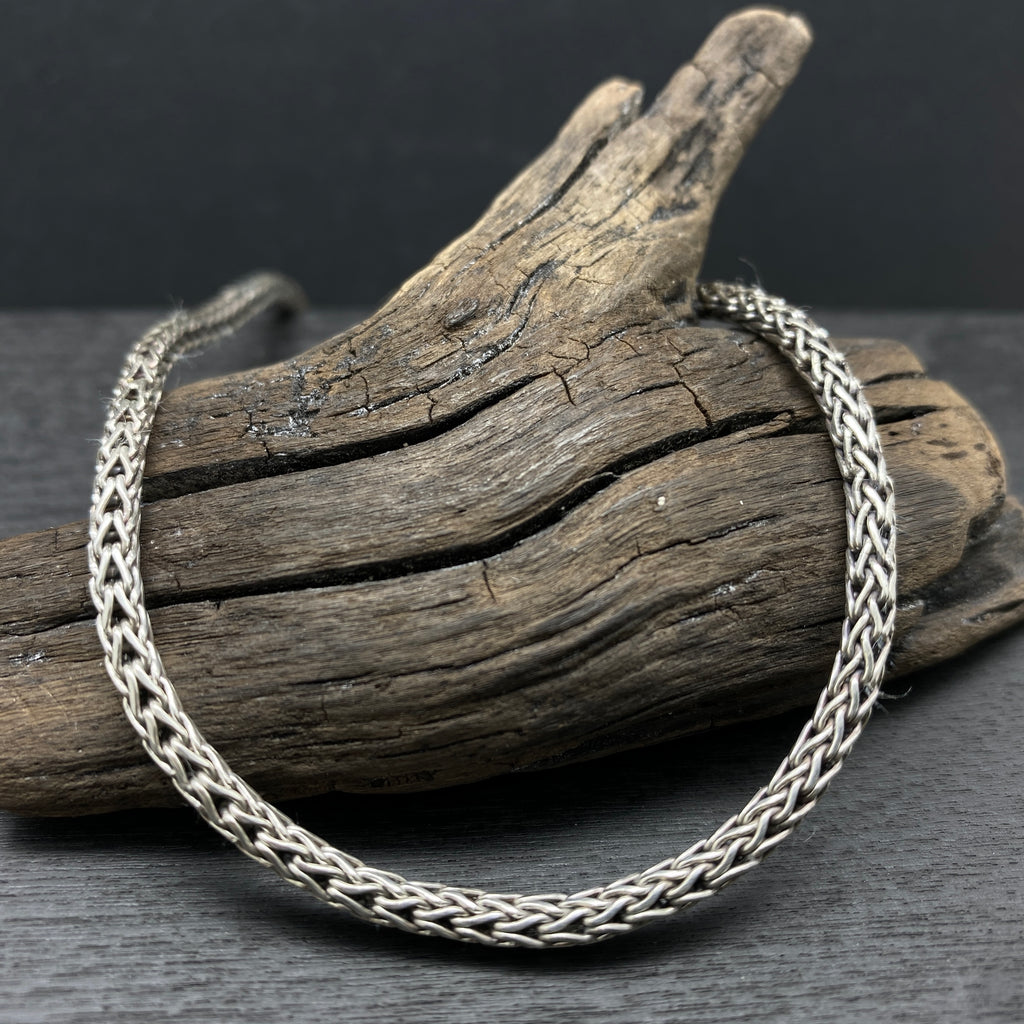 sterling silver oxidized woven wheat chain
