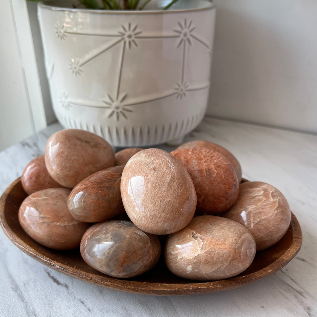 peach moonstone  crystal stone Palm stone worry stone
