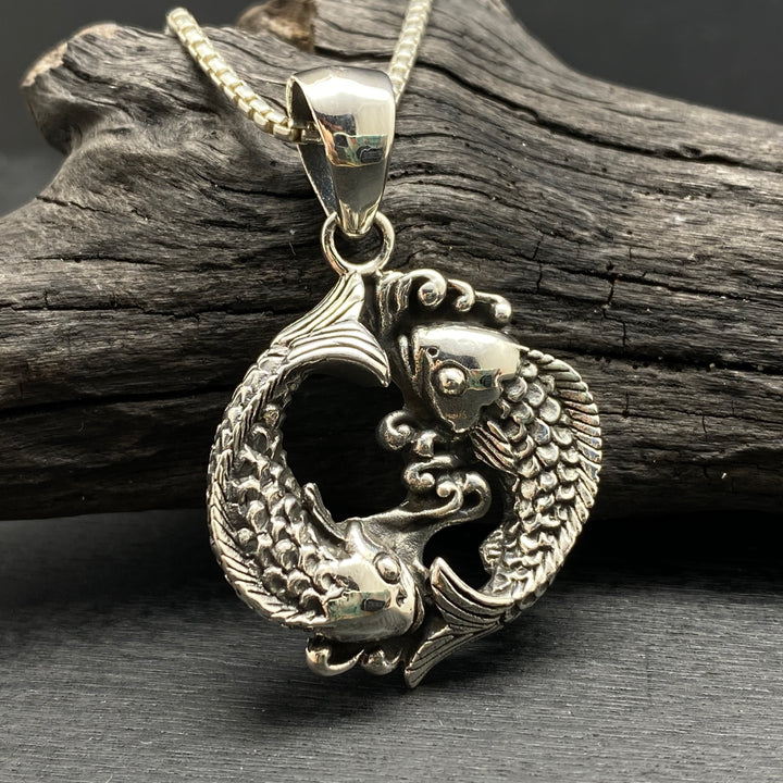 sterling silver yin yang koi fish necklace pendant