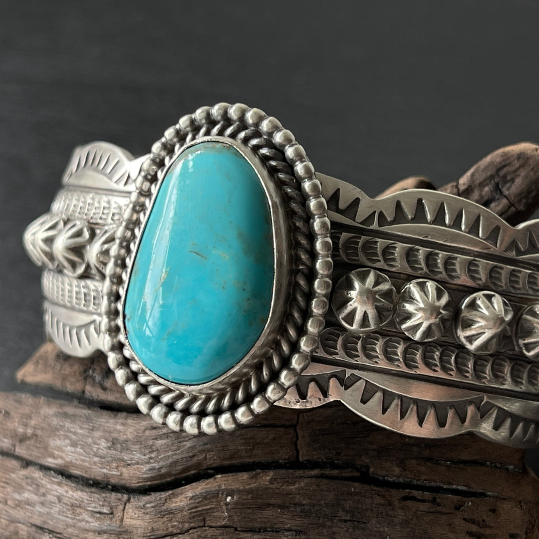 Turquoise Ocean Kingman Sterling Silver Cuff Bracelet By Wydell Billie