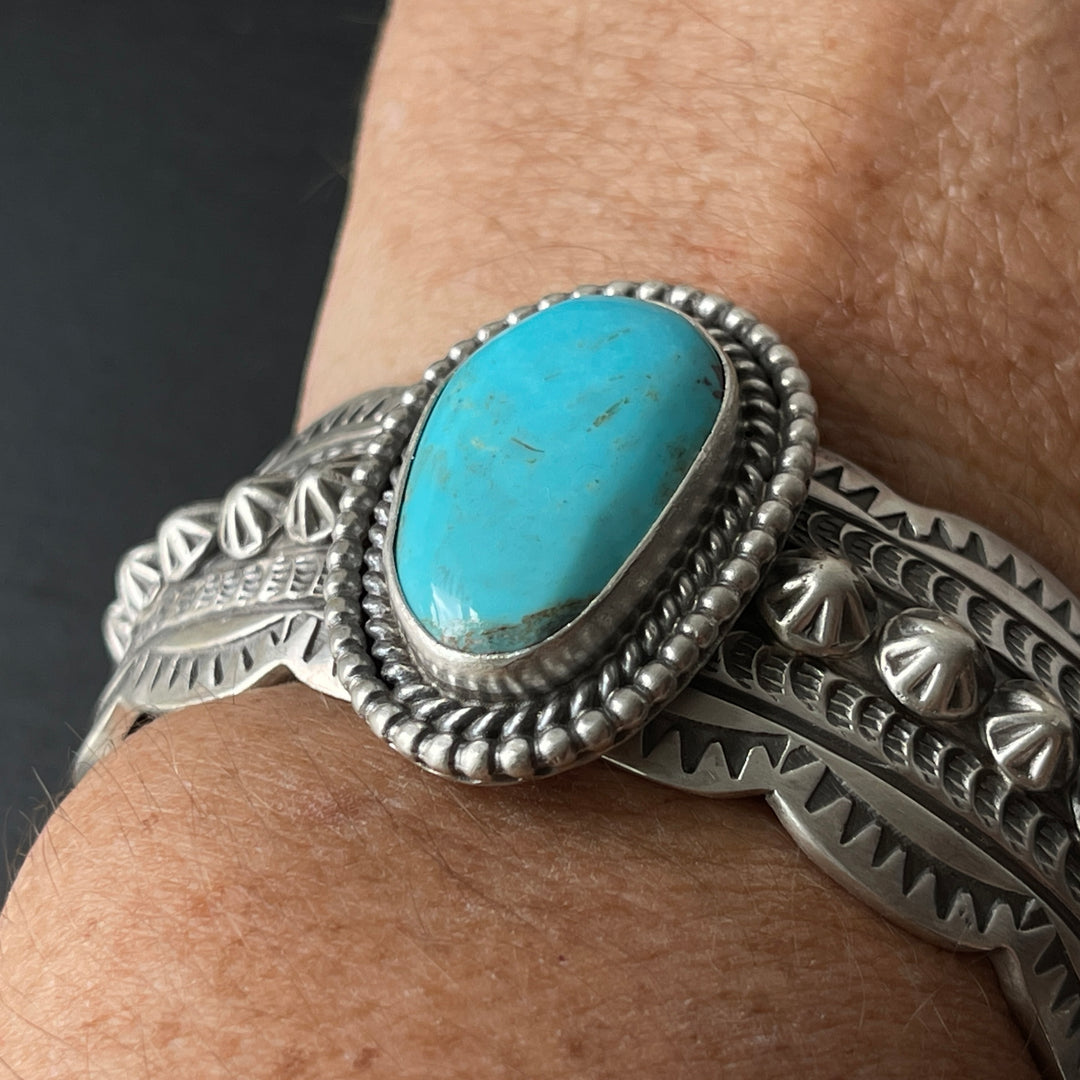 Turquoise Ocean Kingman Sterling Silver Cuff Bracelet By Wydell Billie